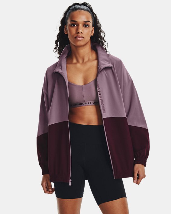 Veste entièrement zippée oversize UA Woven pour femme, Purple, pdpMainDesktop image number 0